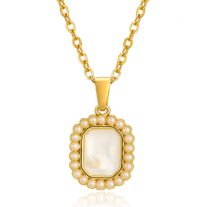 Cilla Jewels Goudkleurige Dames Ketting met Rechthoekige Parelmoer Hanger