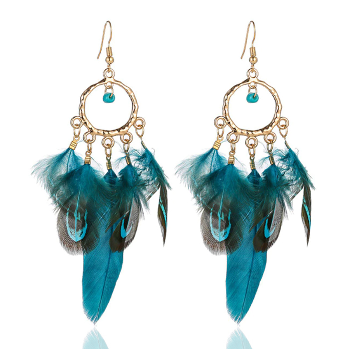 Cirkelvormige Oorbellen met Boho Veertjes – Deja Jewels