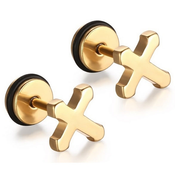 Cross Stud oorbellen edelstaal Goud