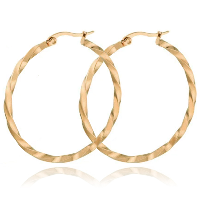 Dames Oorbellen Ringen Goudkleurig Gedraaid Edelstaal- 50mm