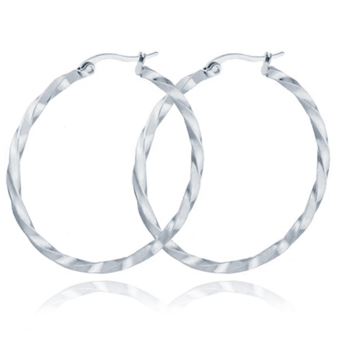 Dames Oorbellen Ringen Zilver kleurig Gedraaid Edelstaal – 40mm