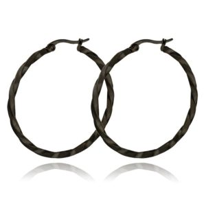 Dames Oorbellen Ringen Zwart Gedraaid Edelstaal – 40mm