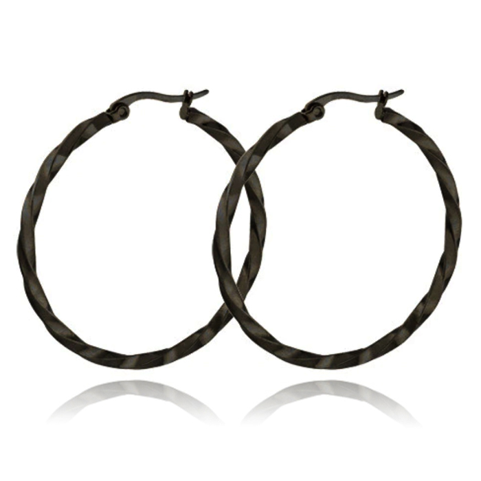 Dames Oorbellen Ringen Zwart Gedraaid Edelstaal – 40mm