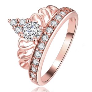 Dames Ring Rose Verguld met Kroon en Zirkonia Stenen-19mm