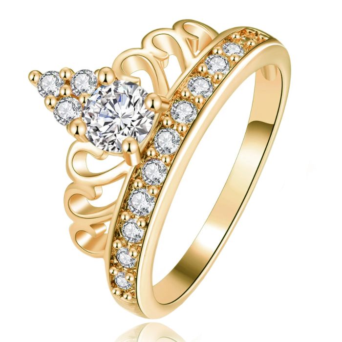 Dames Ring Verguld met Kroon en Zirkonia Stenen-19mm