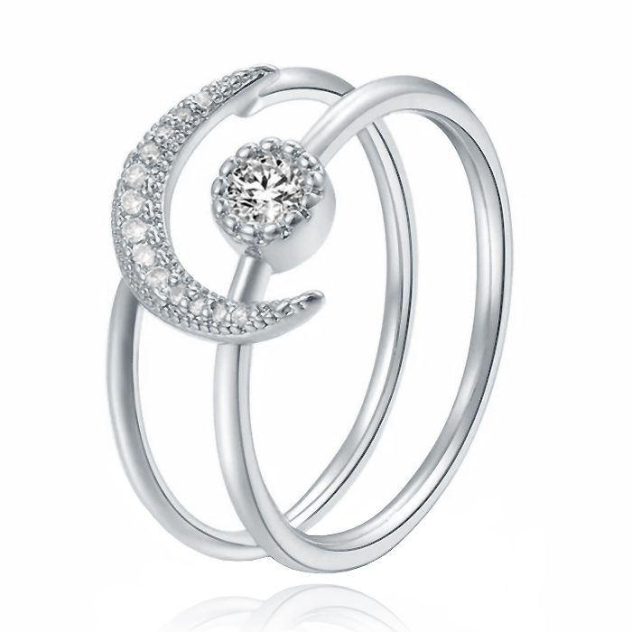 Dames Ring Zilverkleurig met Maan en Zirkonia Steen-18mm