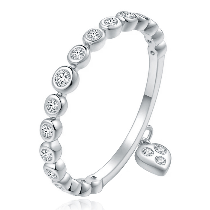 Dames Ring Zilverkleurig Verzilverd met Zirkonia en Hartje -17mm