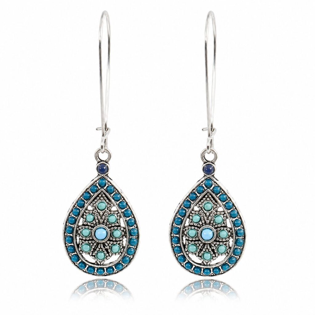 Dames druppel Boho oorbellen zilver turquoise multicolor stenen