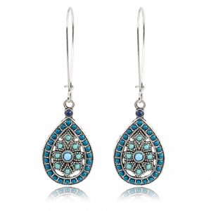 Dames druppel Boho oorbellen zilver turquoise multicolor stenen