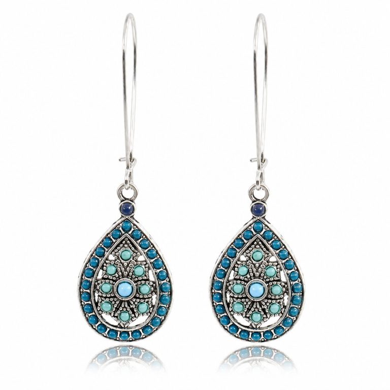 Dames druppel Boho oorbellen zilver turquoise multicolor stenen