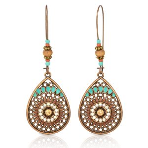 Dames druppel oorbellen Ibiza brons multicolor turquoise stenen