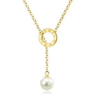 Dames ketting Cilla Jewels Edelstaal Verguld Goudkleurig Love Disc Parel