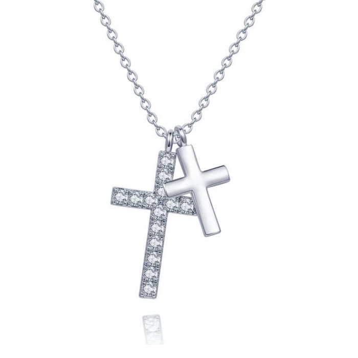 Dames ketting met kruis en zirkonia Zilverkleurig