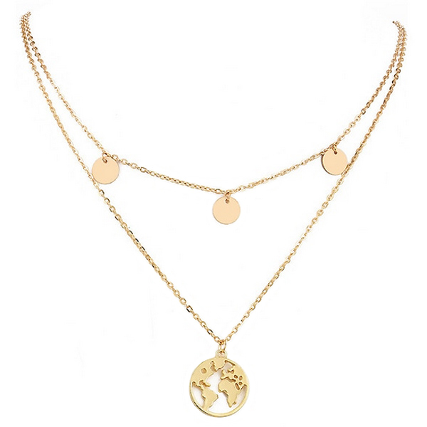 Dames ketting Multi Layer World Map Rose