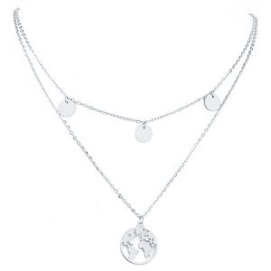 Dames ketting Multi Layer World Map Zilverkleurig
