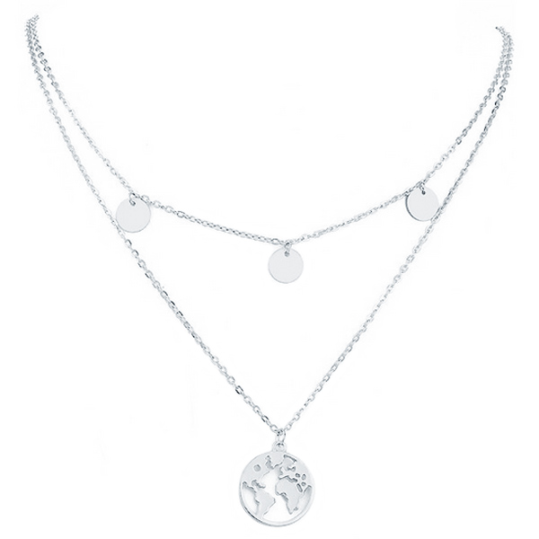 Dames ketting Multi Layer World Map Zilverkleurig