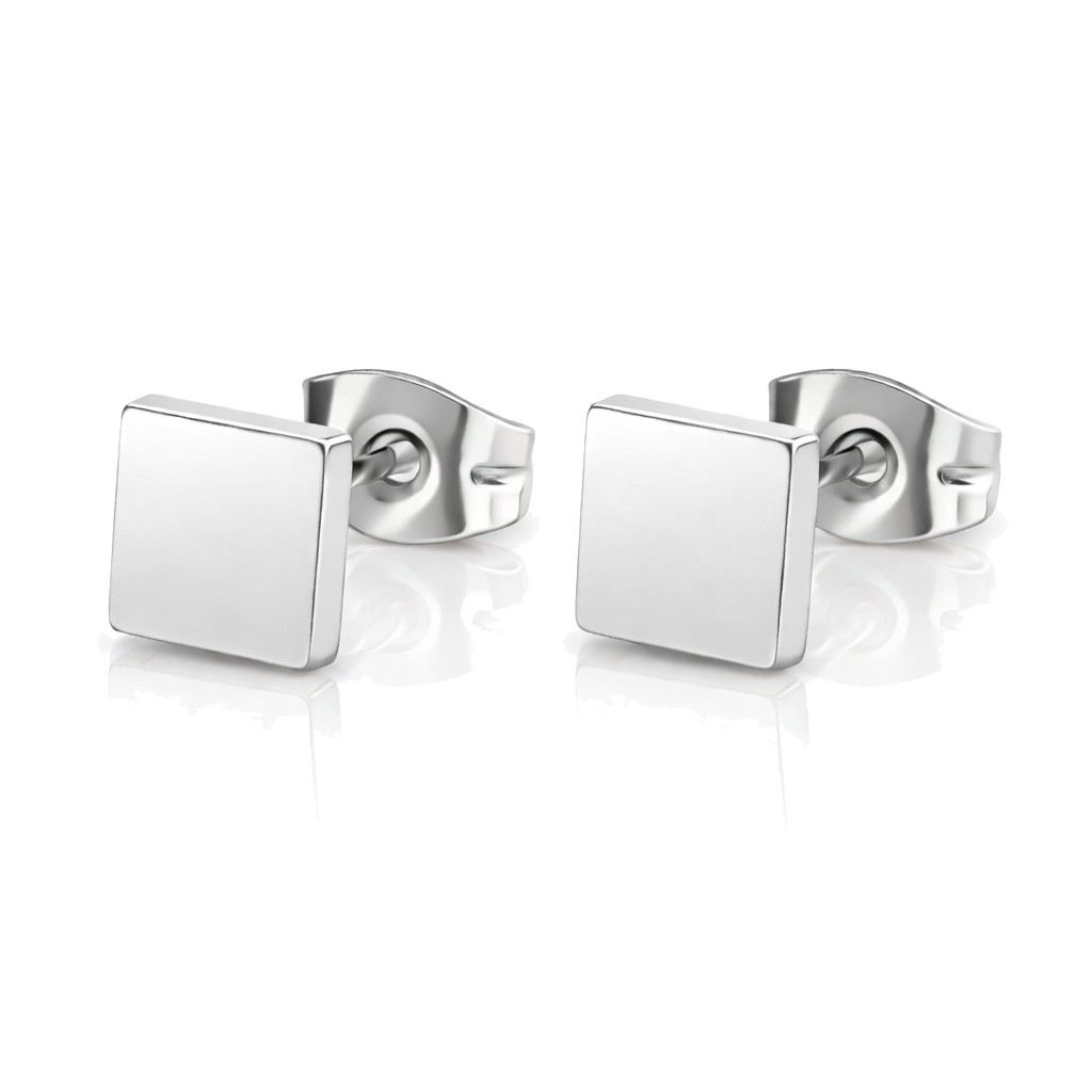 Dames Oorbellen Knoppen Zilverkleurig Vierkant Edelstaal-8mm