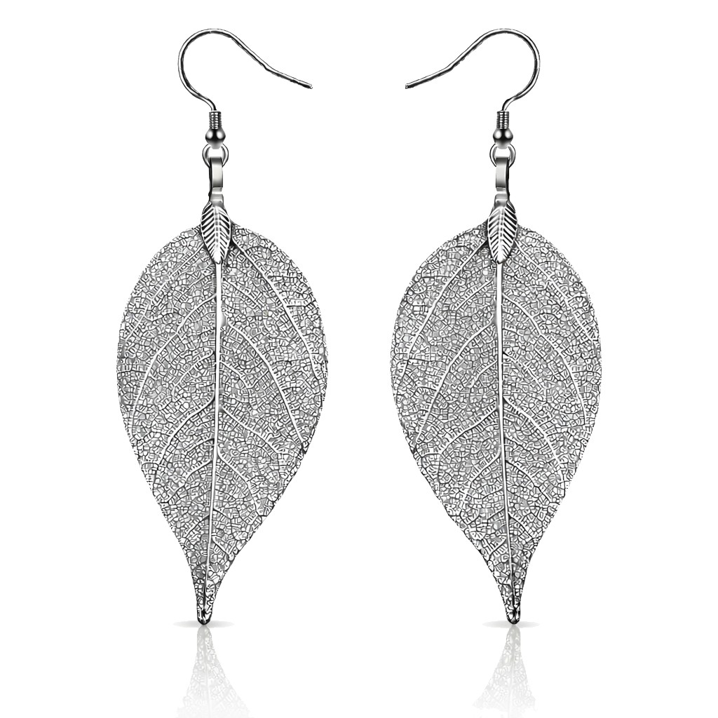 Dames oorhangers Blad oorbellen Leaf Grijs