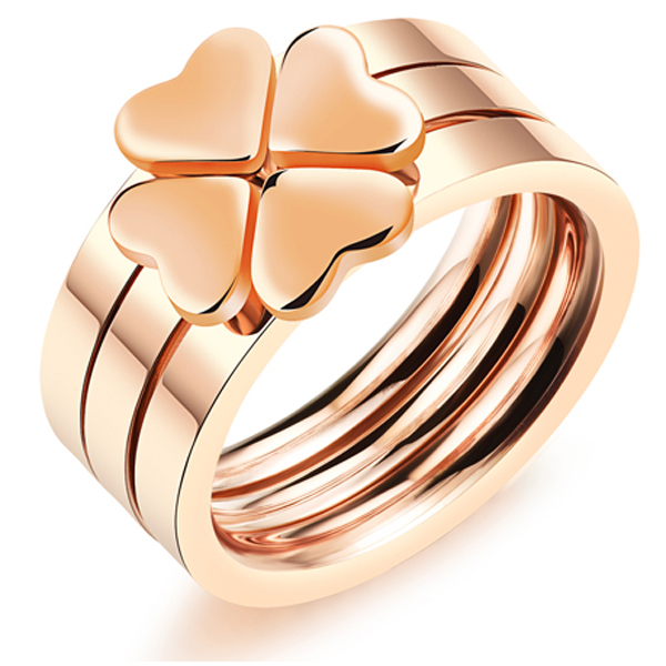 Damesring Rosegoud Staal Three Part Hearts-16mm