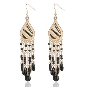 Deja Druppelvormige Tassel Oorbellen – Kristal Zwart