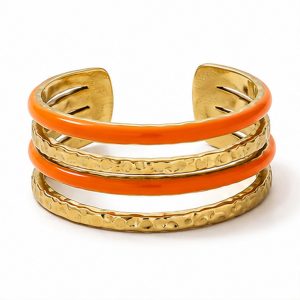 Deja Jewels Goudkleurige Brede Verstelbare Damesring met Oranje Banddetails