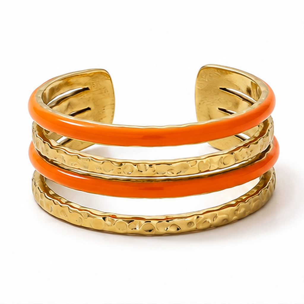 Deja Jewels Goudkleurige Brede Verstelbare Damesring met Oranje Banddetails