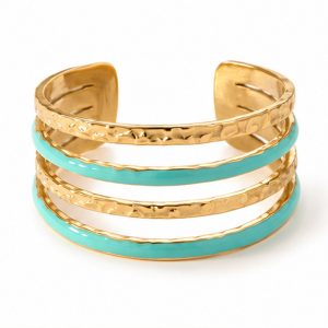 Deja Jewels Goudkleurige Brede Verstelbare Damesring met Turquoise Banddetails