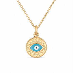 Deja Jewels Goudkleurige Dames Ketting met Blauw Oogmedaillon