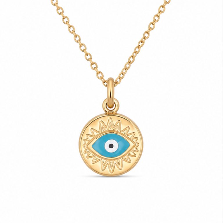 Deja Jewels Goudkleurige Dames Ketting met Blauw Oogmedaillon
