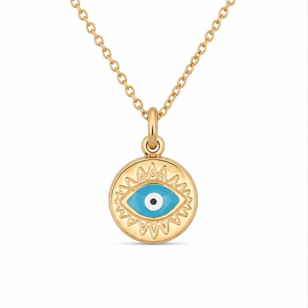 Deja Jewels Goudkleurige Dames Ketting met Blauw Oogmedaillon
