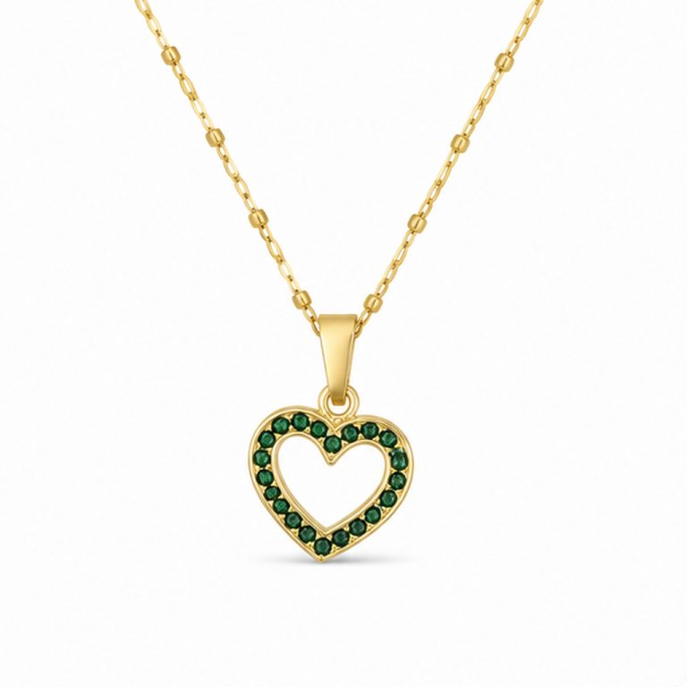 Deja Jewels Goudkleurige Dames Ketting met Open Hart en Groene Zirkonia