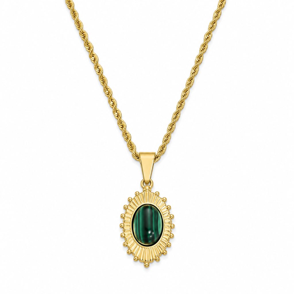 Deja Jewels Goudkleurige Dames Ketting met Ovale Groene Stralenhanger