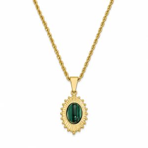 Deja Jewels Goudkleurige Dames Ketting met Ovale Groene Stralenhanger
