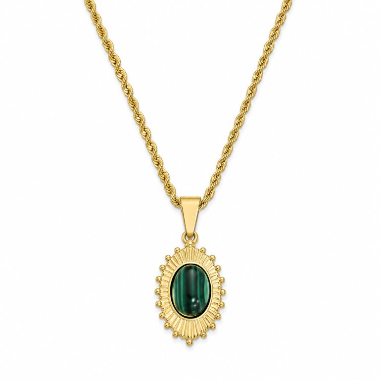 Deja Jewels Goudkleurige Dames Ketting met Ovale Groene Stralenhanger