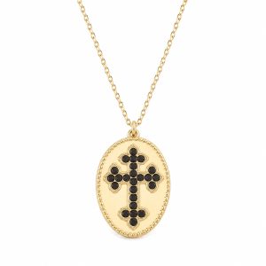 Deja Jewels Goudkleurige Dames Ketting met Ovale Zwarte Kruishanger