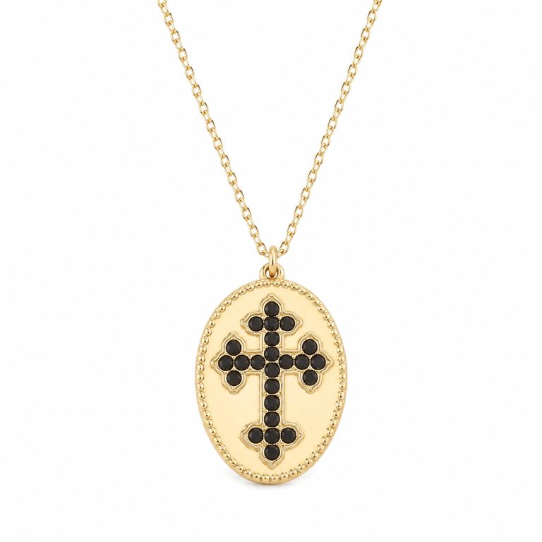 Deja Jewels Goudkleurige Dames Ketting met Ovale Zwarte Kruishanger