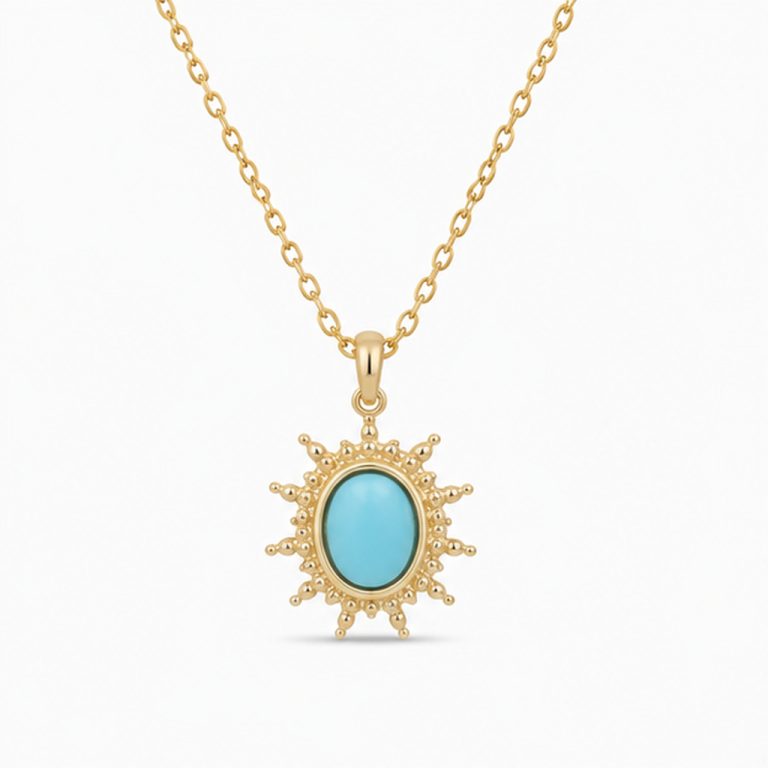 Deja Jewels Goudkleurige Dames Ketting met Ronde Turquoise Zonhanger