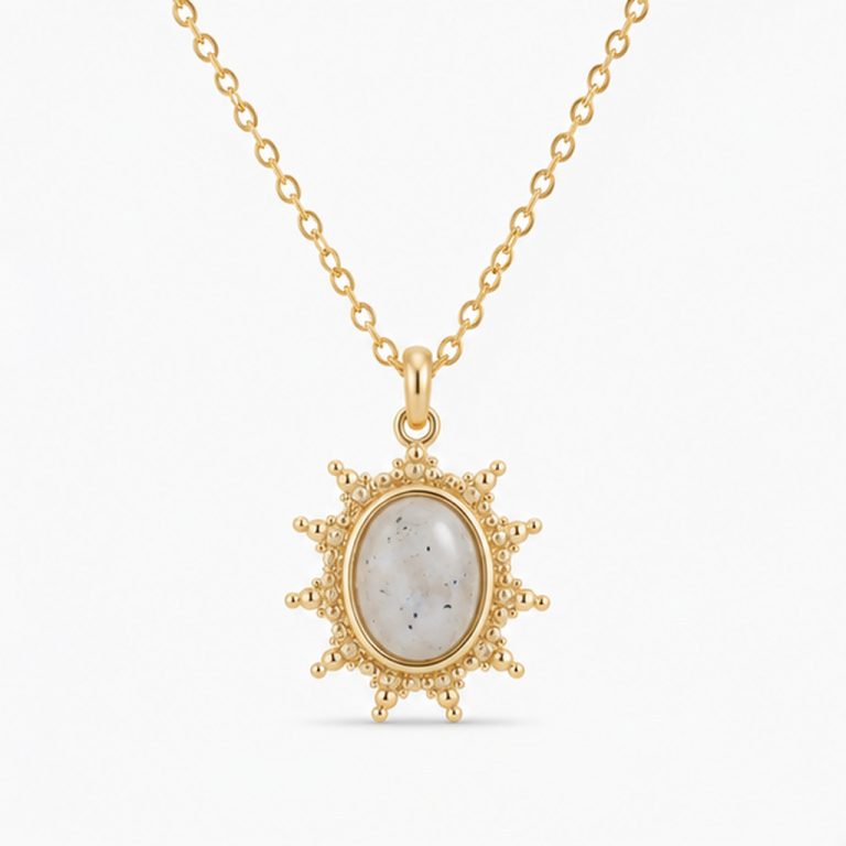 Deja Jewels Goudkleurige Dames Ketting met Ronde Witte Zonhanger