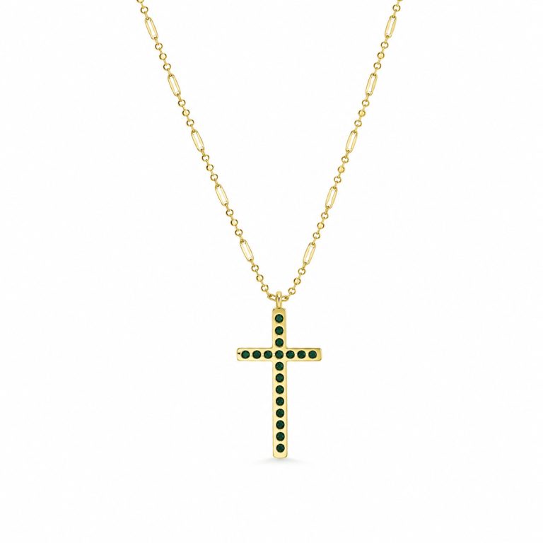 Deja Jewels Goudkleurige Dames Kruisketting met Groene Zirkonia