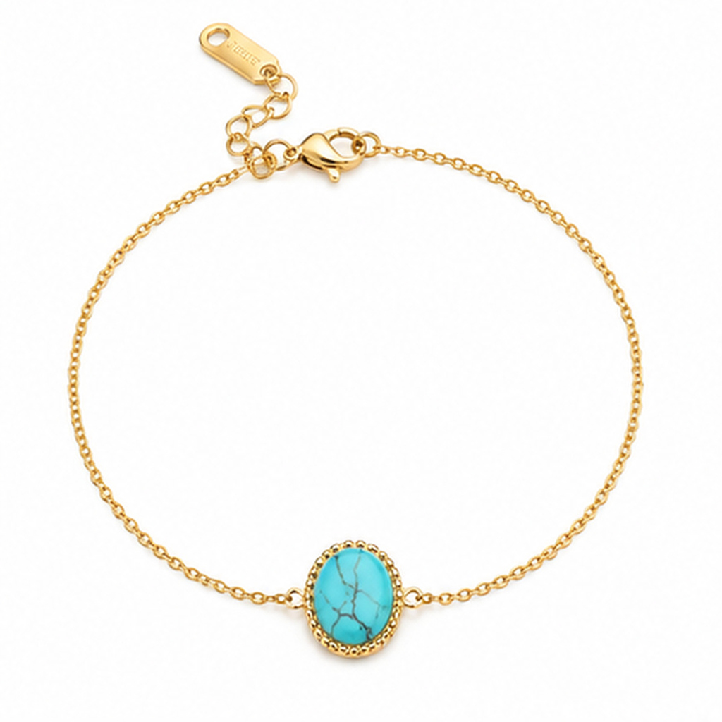 Deja Jewels Goudkleurige Verstelbare Damesarmband met Ovale Turquoise Steen