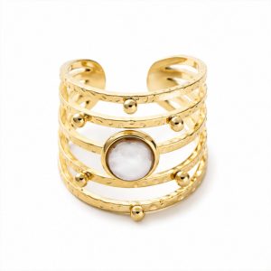 Deja Jewels Goudkleurige Verstelbare Damesring met Witte Cabochon