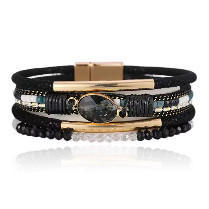 DEJA Boho Armband goudkleurig met natuursteen in zwart