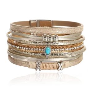 Deja Boho Armband goudkleurig met turquoise natuursteen in beige