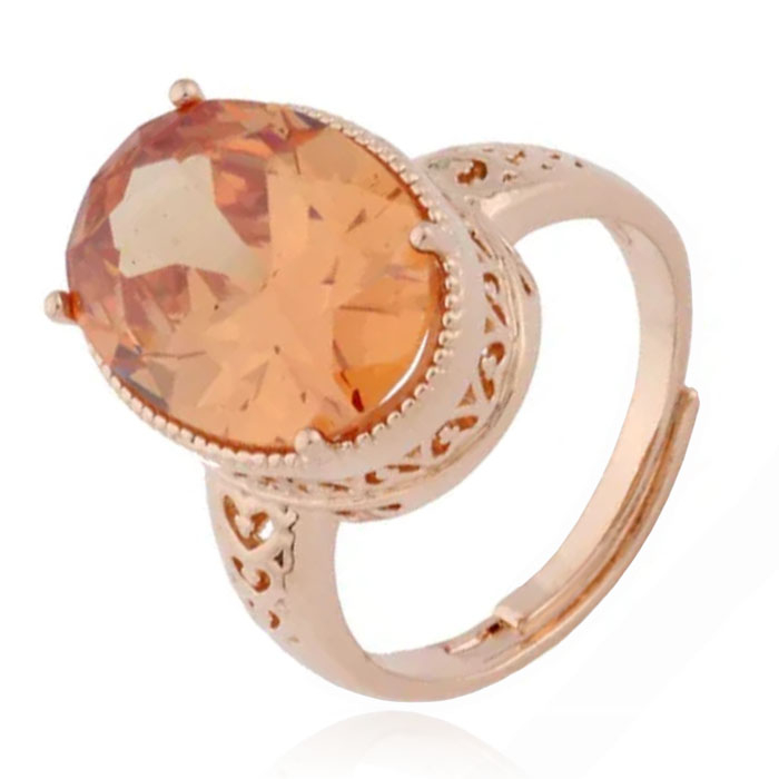 Deja Jewels Damesring – Verstelbaar, Met Grote Ovale Champagne Zirkonia Steen