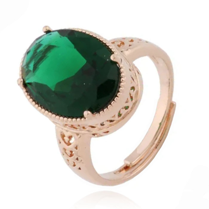 Deja Jewels Damesring – Verstelbaar, Met Grote Ovale Diepgroene Zirkonia Steen