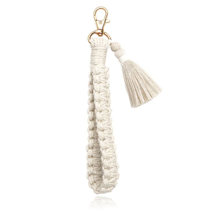 Deja Jewels Macramé Gevlochten Sleutelhanger – Wit