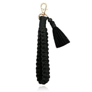 Deja Jewels Macramé Gevlochten Sleutelhanger – Zwart