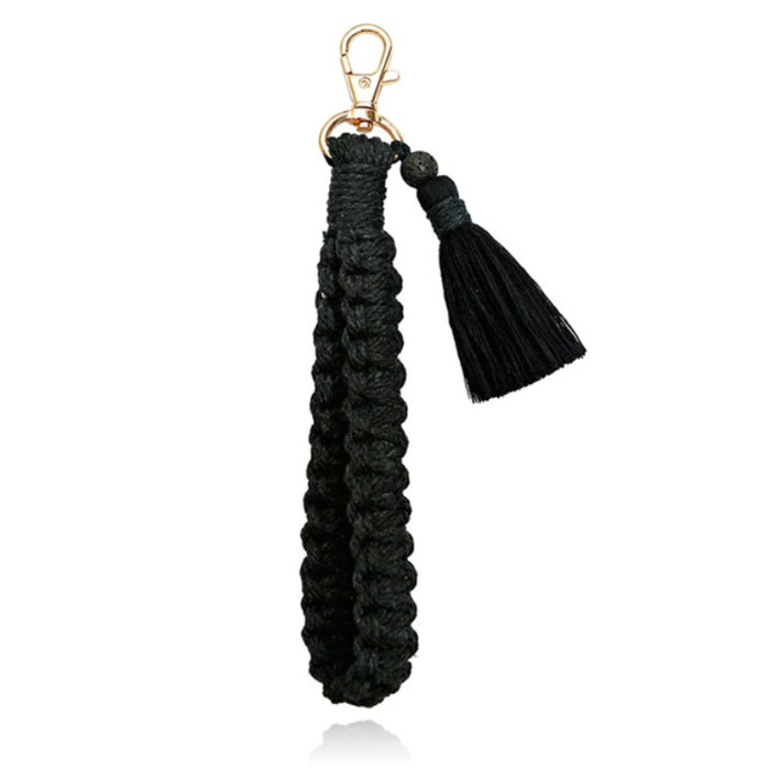 Deja Jewels Macramé Gevlochten Sleutelhanger – Zwart