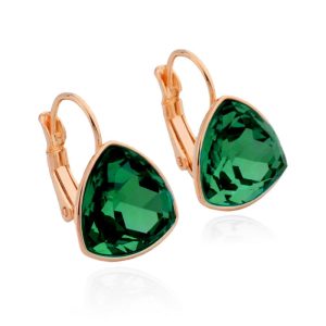 Deja Jewels Oorbellen met Hangers – Dames, Rosegoudkleurige Afwerking, Groene Bolle Driehoek Glassteen
