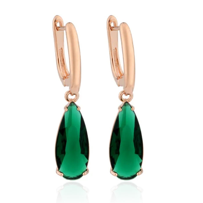 Deja Jewels Oorbellen met Hangers – Dames, Rosegoudkleurige Afwerking, Groene Waterdrop Glassteen